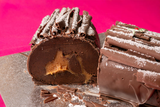 Homemade Caramel Brownie Yule Log